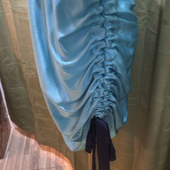 Retrofete silk Elegant Blue Off-Shoulder Dress, S - Picture 9 of 15